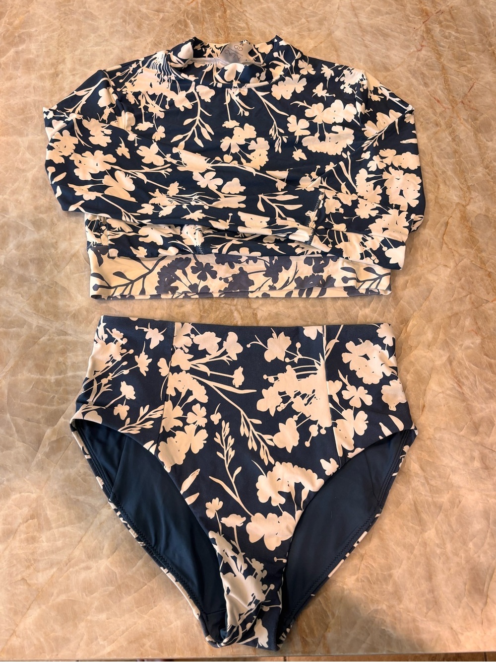 CALIA by Carrie Underwood Navy & Cream Floral Swim Set -MEDIUM